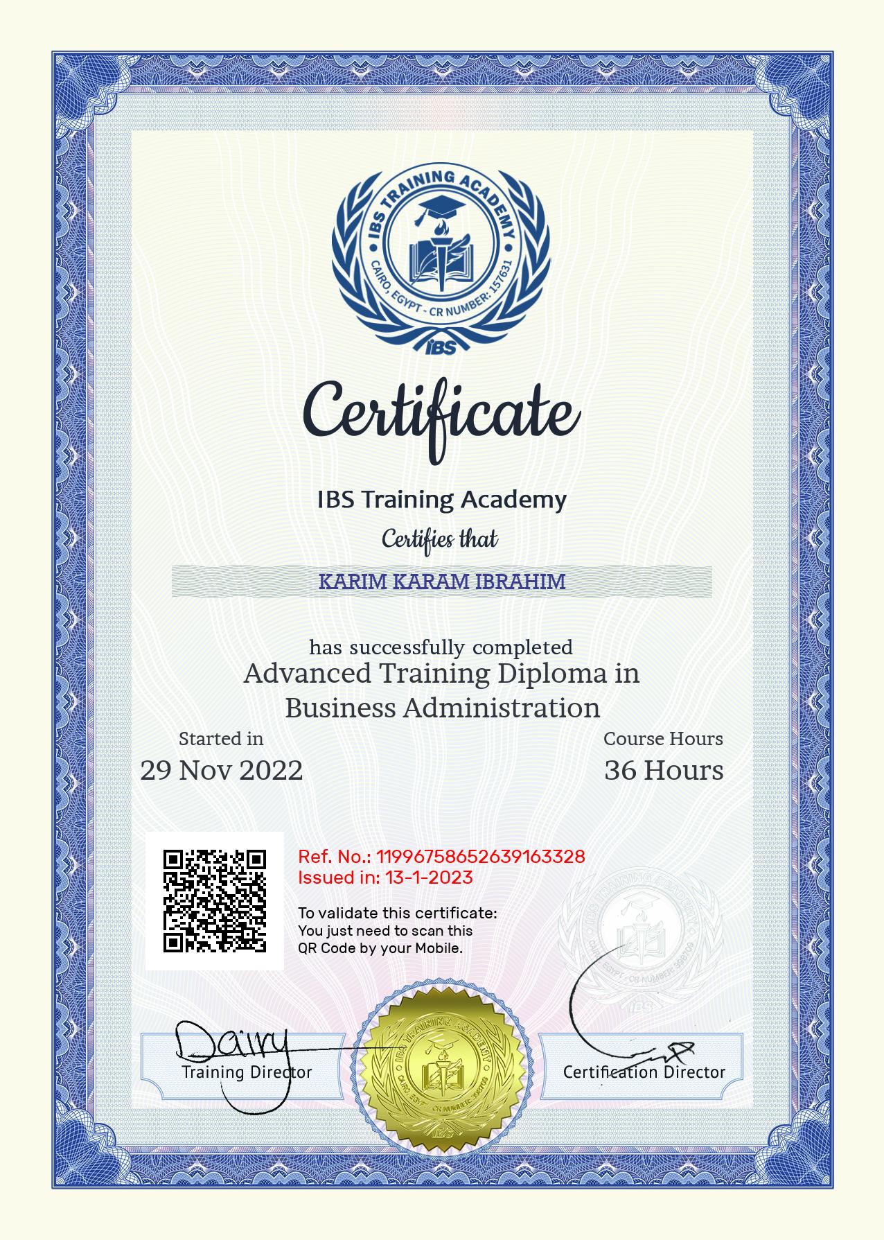 Karim karam ibrahim's Certificate