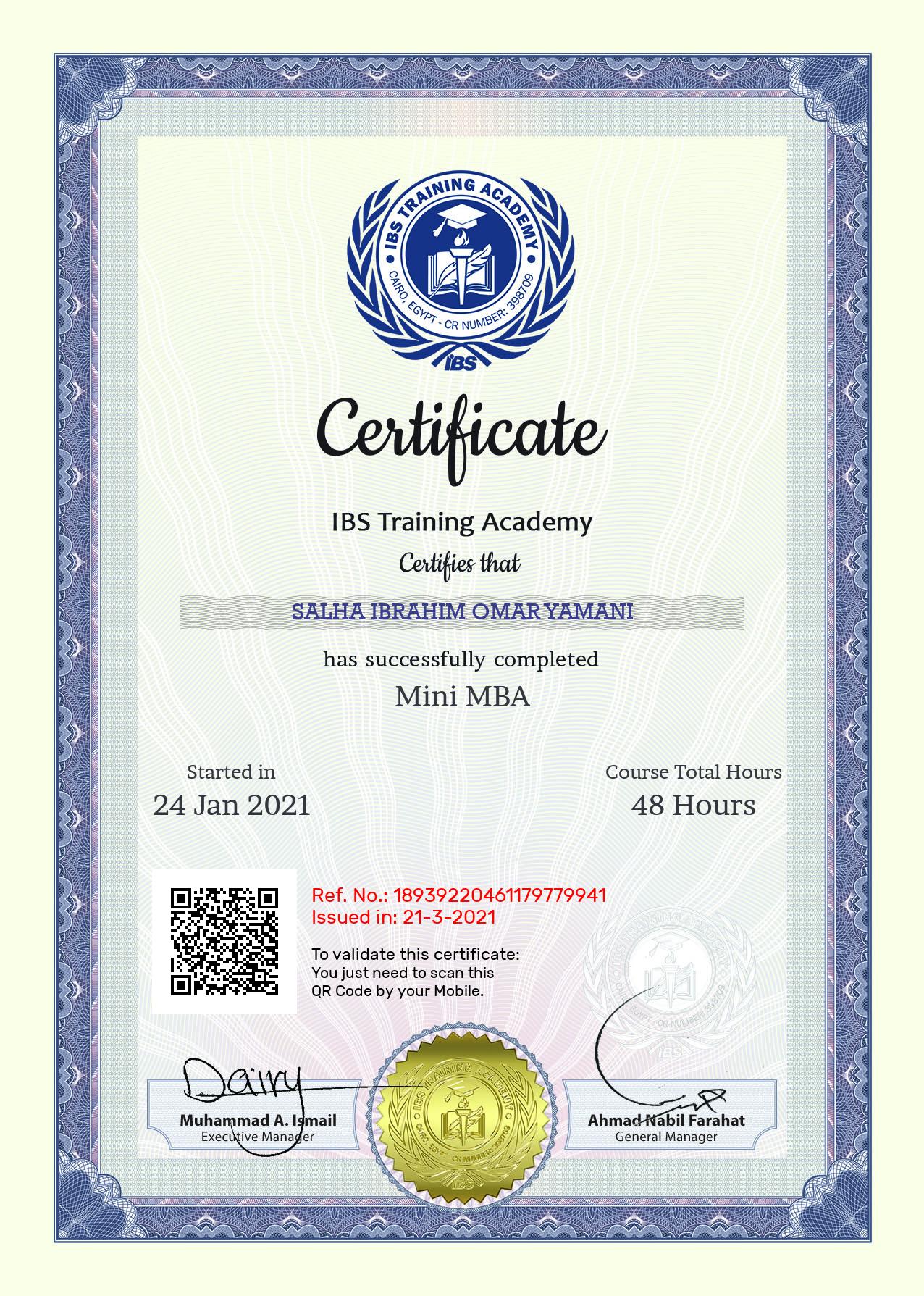 salha ibrahim omar yamani's Certificate