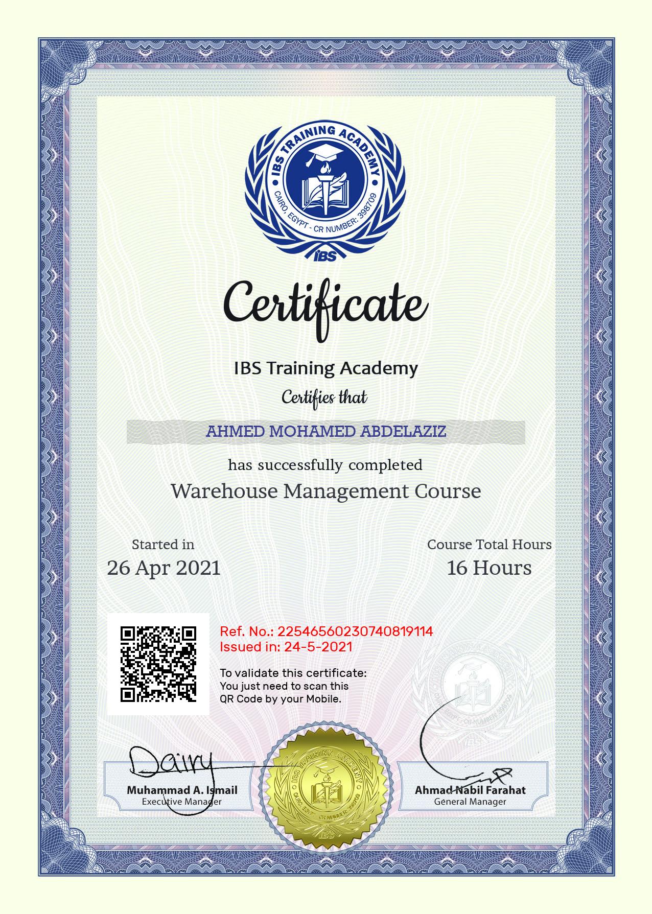 AHMED MOHAMED ABDELAZIZ's Certificate