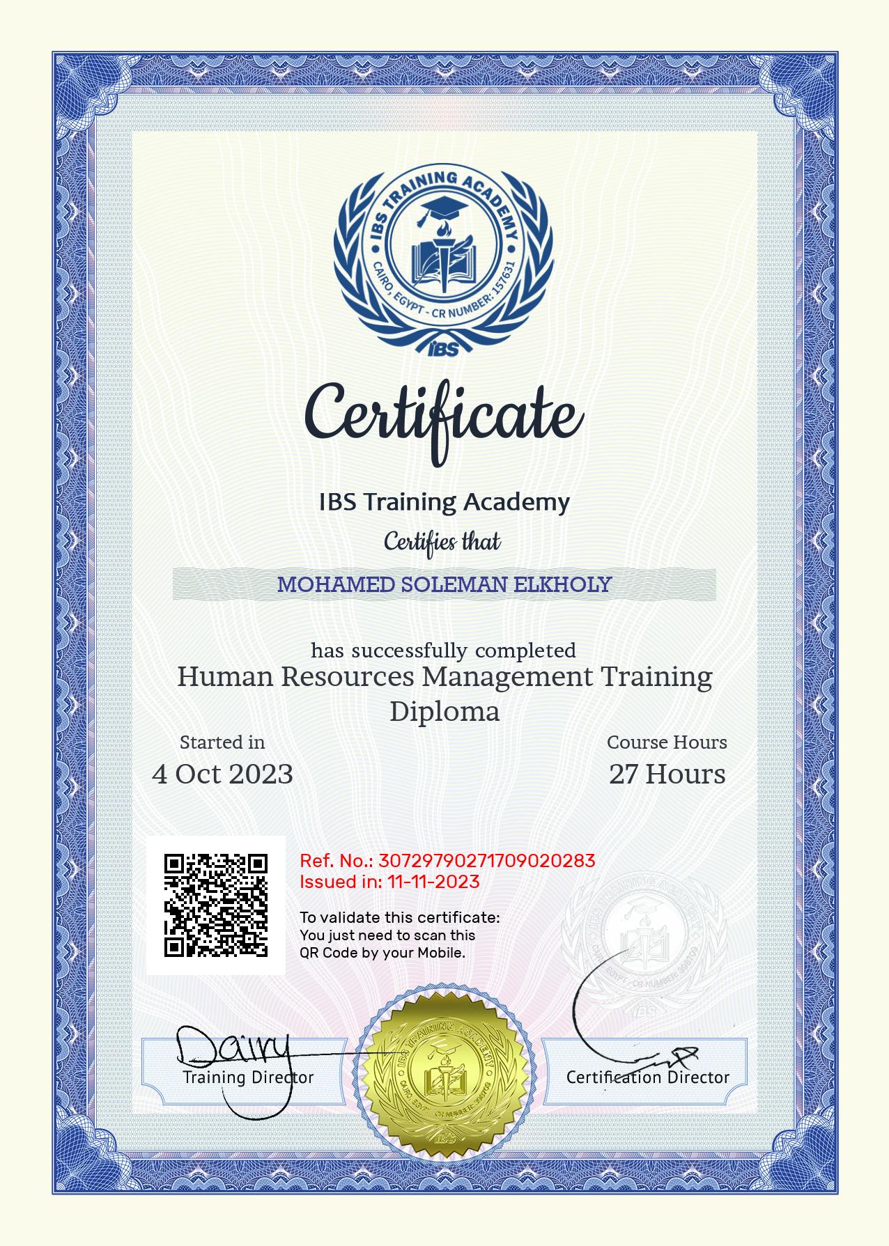 Mohamed Soleman Elkholy's Certificate