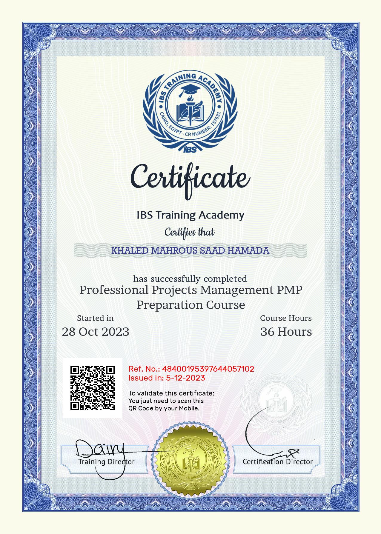 Khaled Mahrous Saad Hamada's Certificate