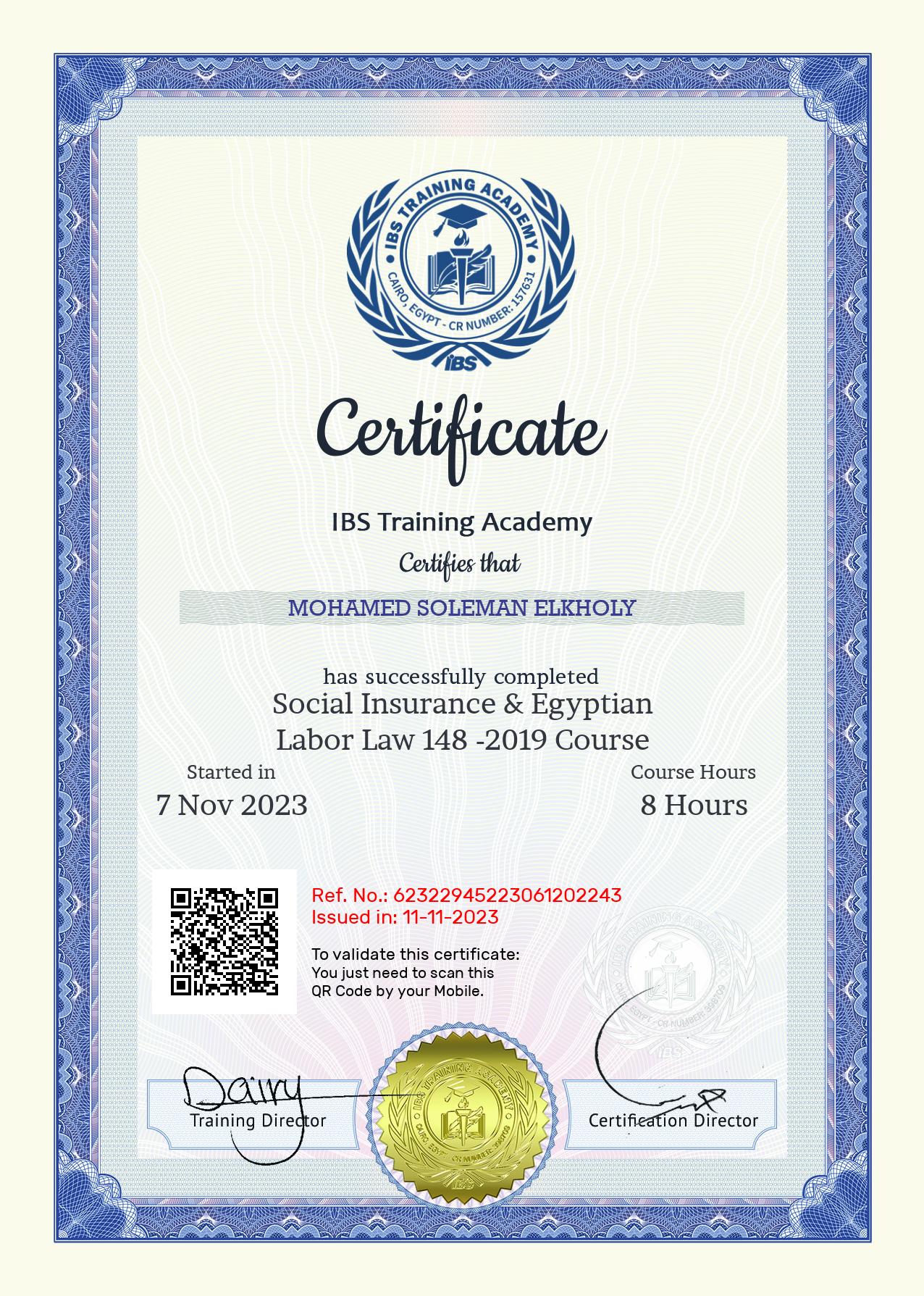 Mohamed Soleman Elkholy's Certificate