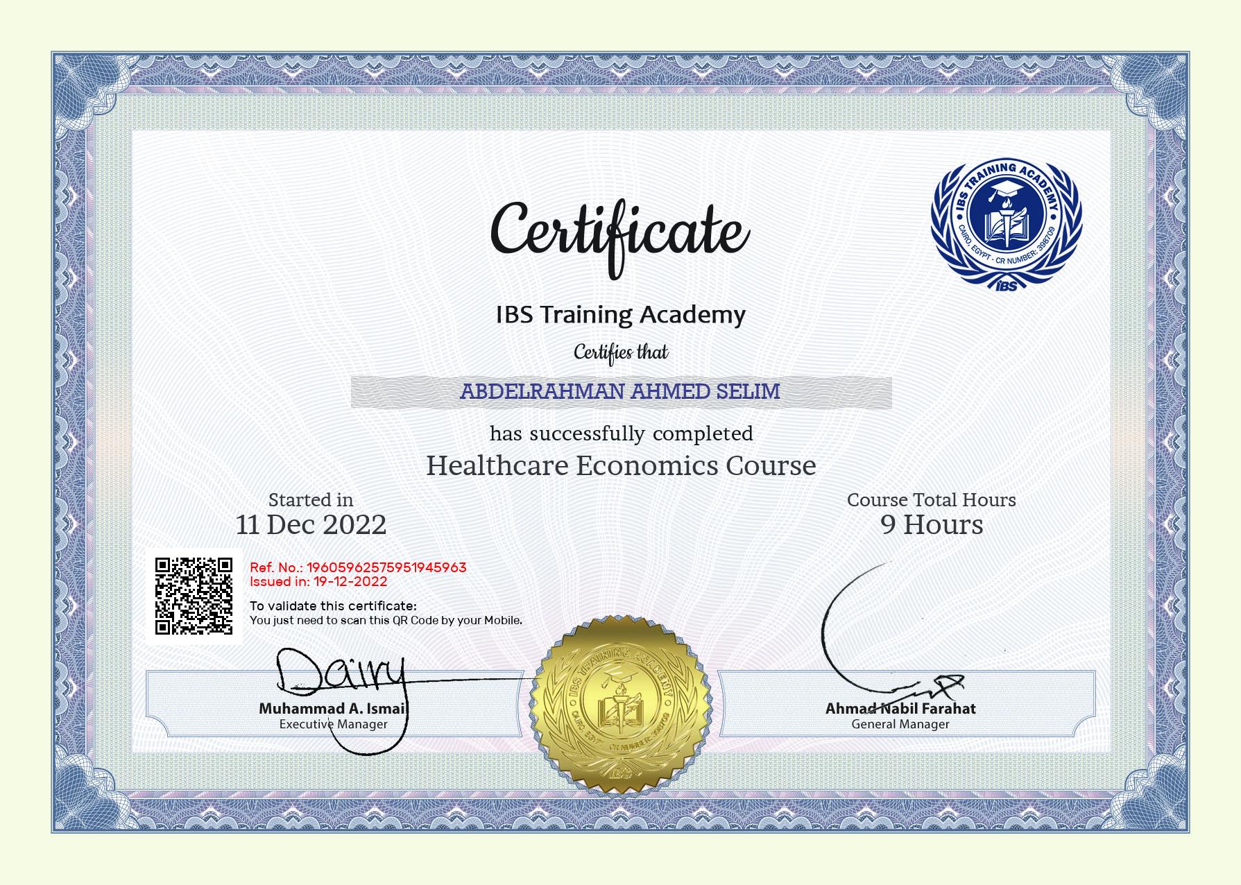 Abdelrahman Ahmed Selim's Certificate