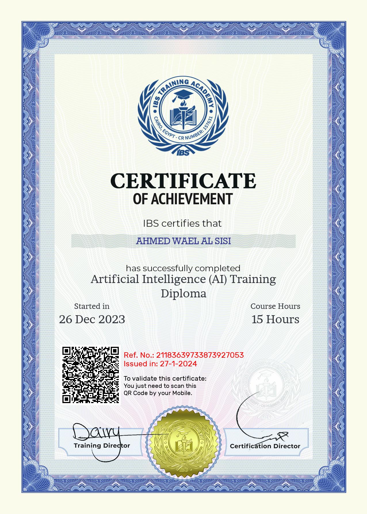 Ahmed Wael Al Sisi's Certificate