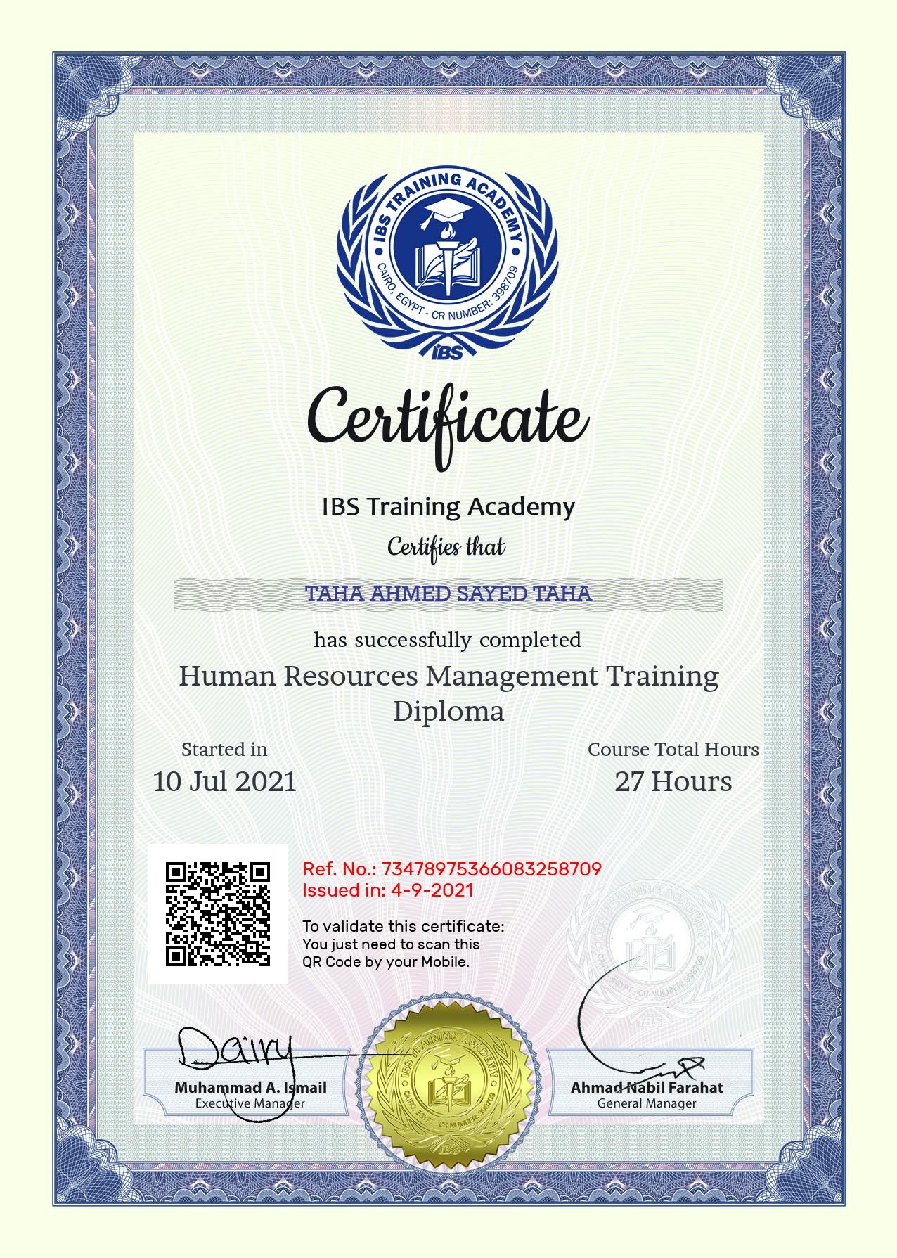 TAHA AHMED SAYED TAHA's Certificate