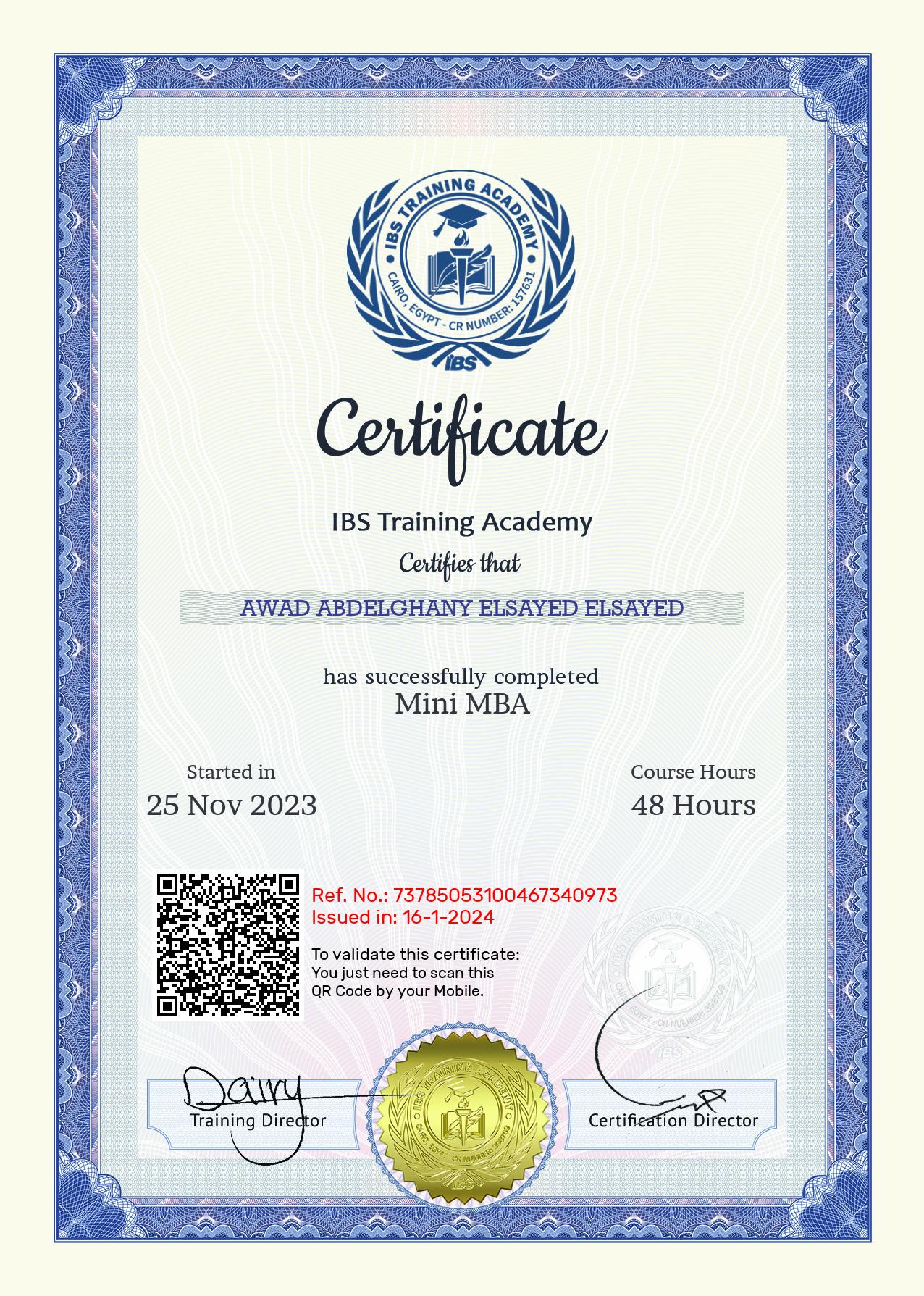 AWAD ABDELGHANY ELSAYED ELSAYED's Certificate
