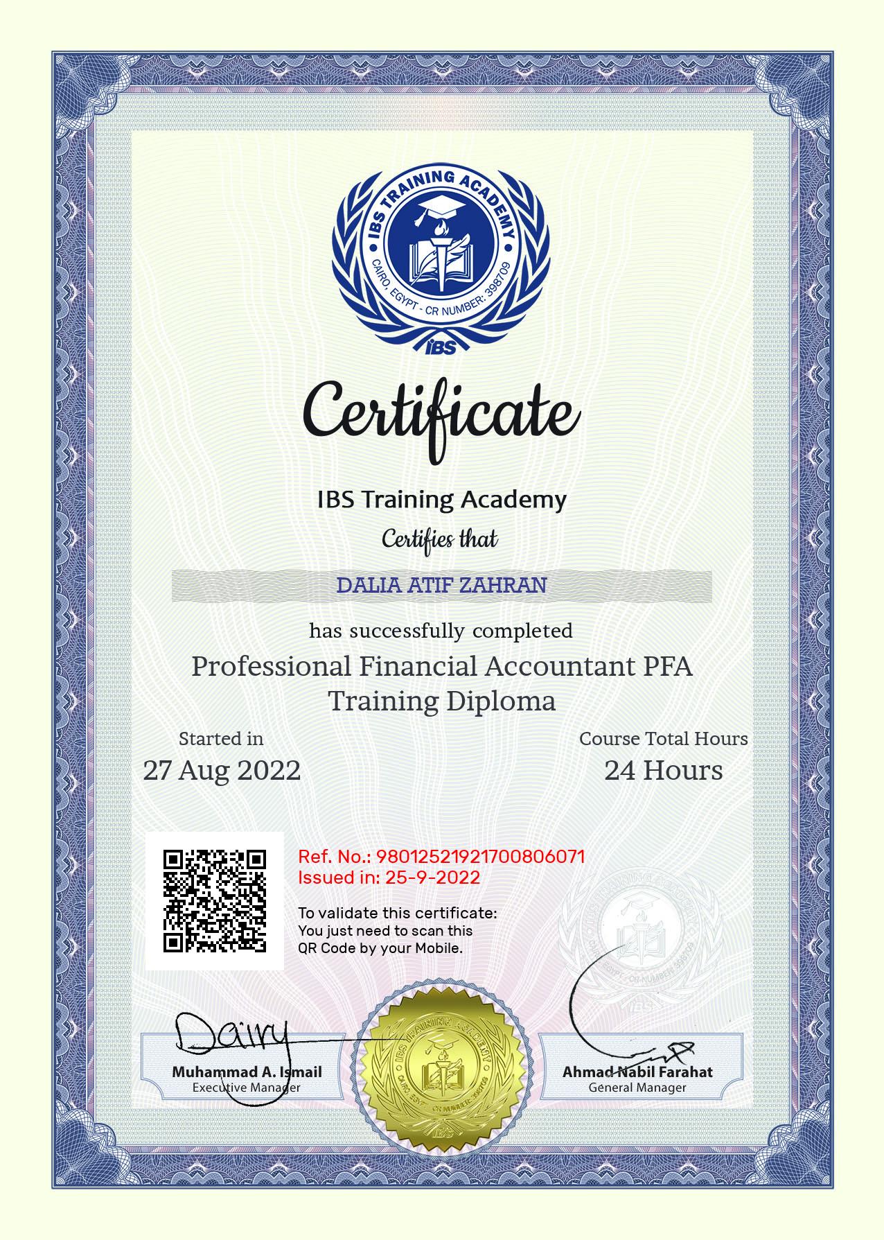 Dalia Atif Zahran's Certificate